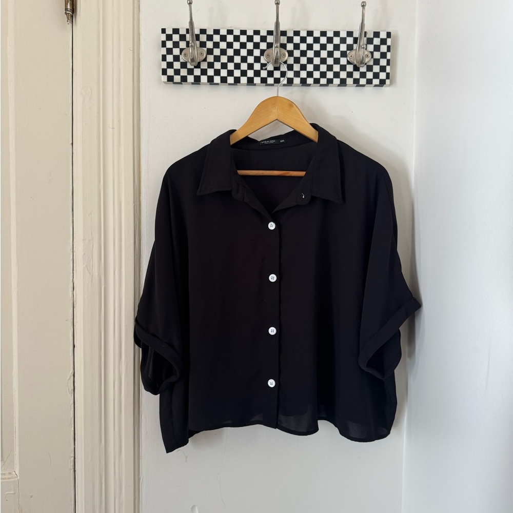 Black Button-Up Women's Top
